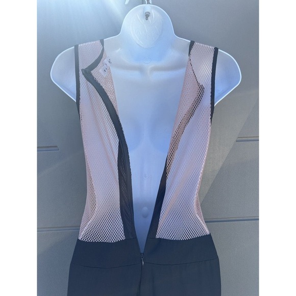 Rehab Sz M Pink & Gray sleeveless Mesh Top Chiffon wide leg Jumpsuit Sexy Club - Picture 9 of 10